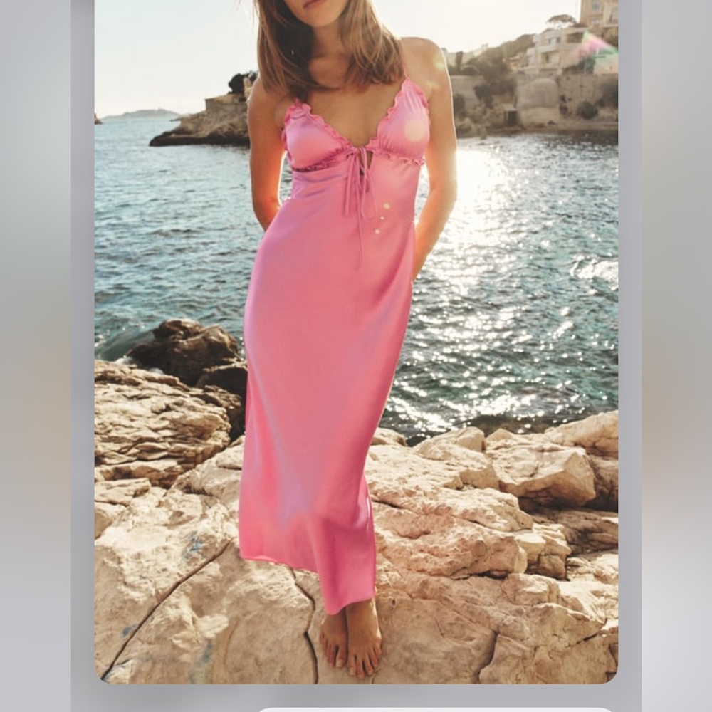 Zara midi pink satin dress